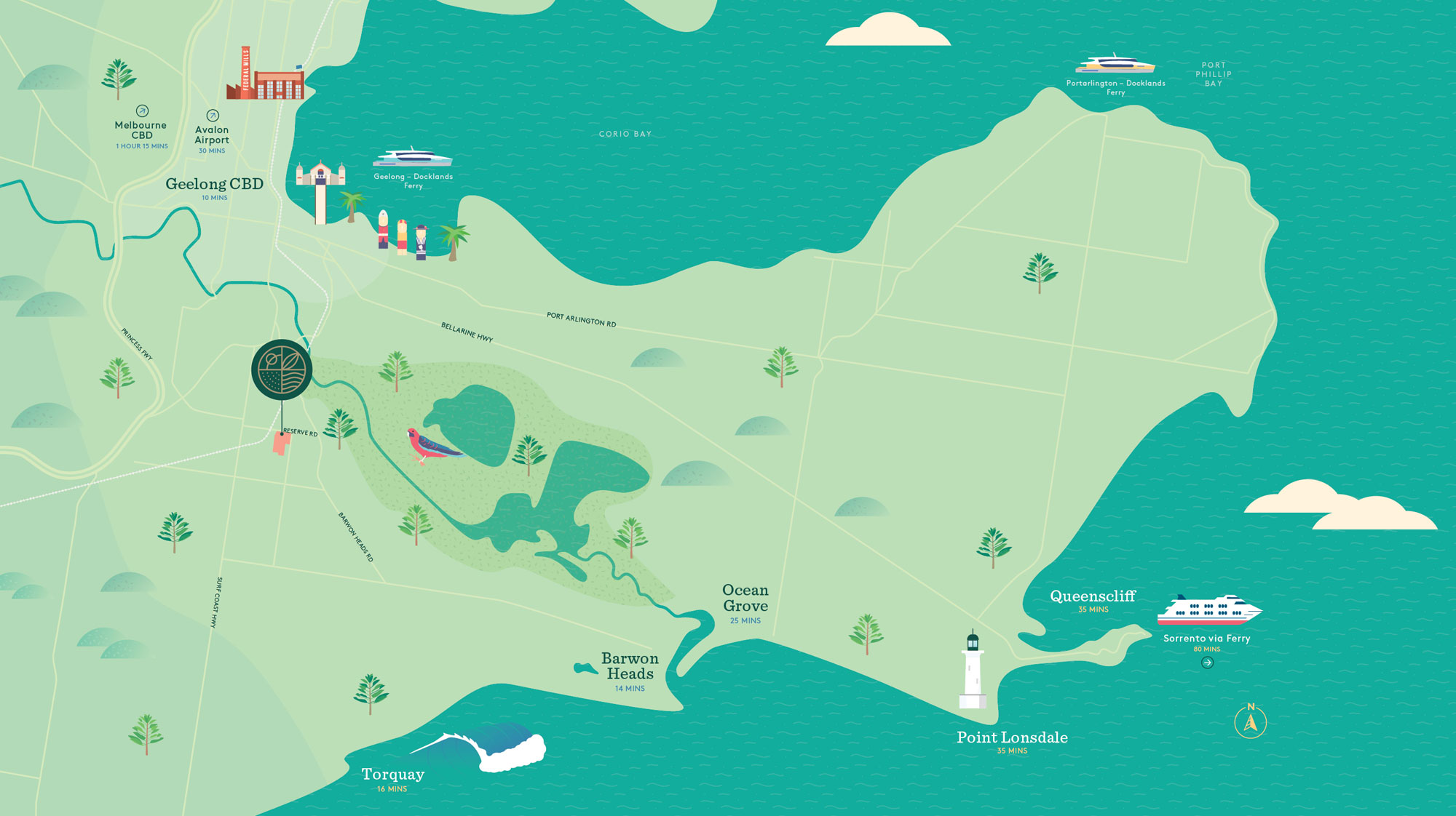 Illustrated location map of The Reserve