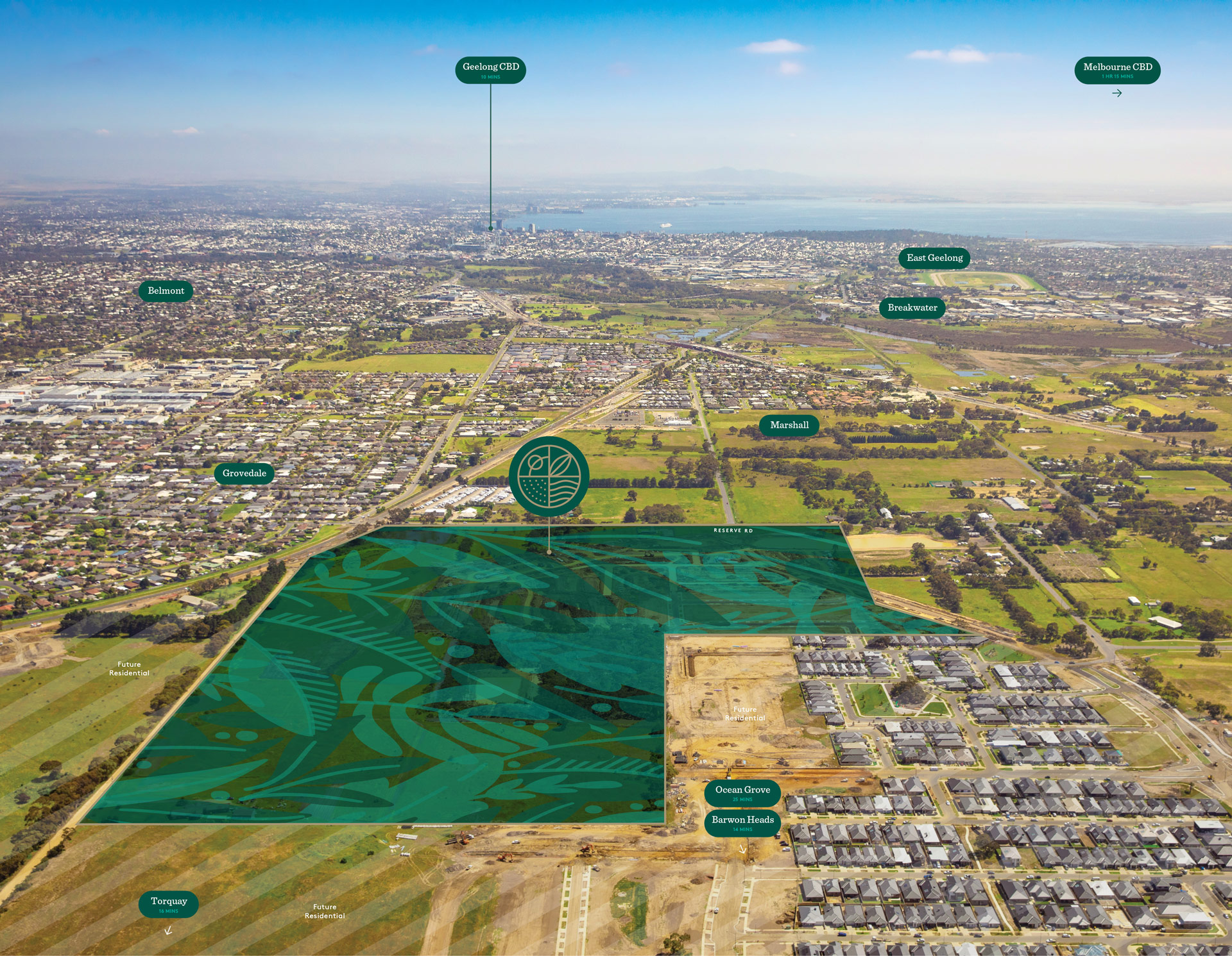 Aerial photograph of The Reserve location and surrounding area